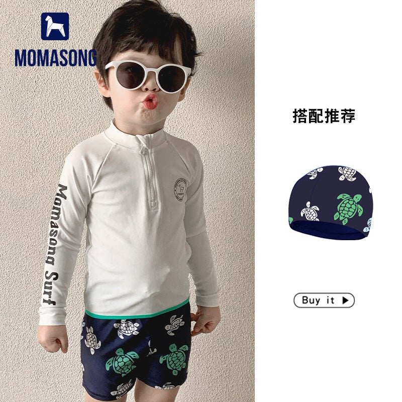 Children'S Swimsuit 2025 Summer Boys Split Long-Sleeved Sun Protection Swimsuit Suit Seaside Vacation Quick-Drying Swimsuit - Image 1